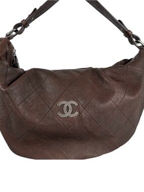 🤎 CHANEL Quilted Shoulder Bag | Brown Caviar Leather | Silver CC | Authentic